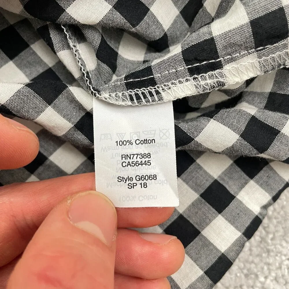 J.Crew Button Down Front Knot Shirt Womens XXS Black White Check Long Sleeve Top